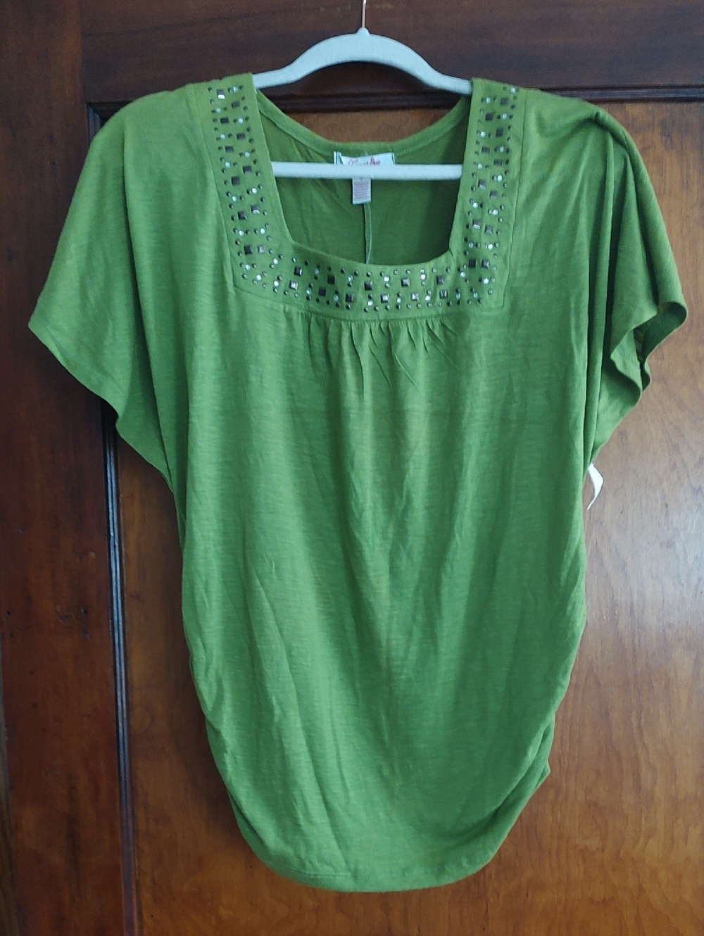 Embellished Square-Neck Green Women's Blouse
